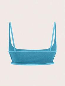 EgrlEra Atasan Bikini Wanita Modis Seksi Warna Polos Super Pendek untuk Musim Panas, Atasan Bikini Bergaris dengan Bra Terintegrasi, Atasan Bikini Penopang, Atasan Baju Renang - Biru - View 2