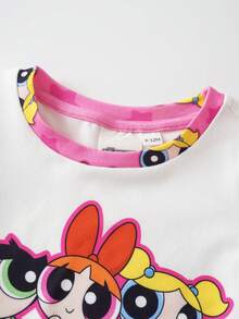 THE POWERPUFF GIRLS X SHEIN 女嬰卡通印花T恤短褲套裝 - 粉色 - 查看 4