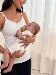 Modmama Maternity Solid Color Lace Trimmed Pleated Slim Fit Nursing Camisole - Multicolor - View 7