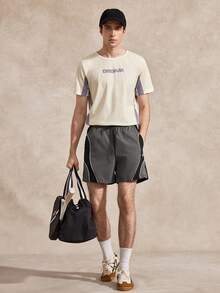 Courvante Men's Color Block Letter Print Shorts - Dark Grey - View 5