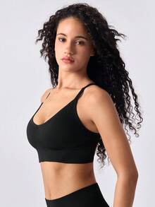 Loungeista Seamless Knitted Ribbed Sexy Wireless Bra For Women, Criss-Cross Strap Backless Sports Bra - Black - View 4