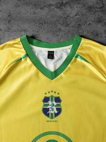 ROMWE MEN Men's World Cup Brazil Football Sports Short Sleeve T-Shirt - Yellow - View 3