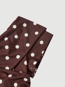 SHEIN MOD Spring/Summer New Polka Dot Print Ruched Off Shoulder T-Shirt For Women - Coffee Brown - View 4