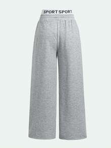 SHEIN Teen Girls Light Gray Patchwork Elastic Waist Casual Loose Sweatpants Banana Pants - Light Grey - View 2