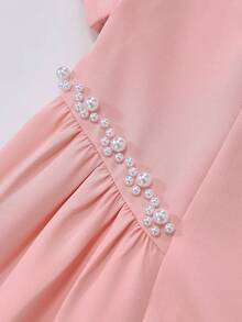 SHEIN Women's Elegant Party & Commute Pearl Decor Ruched Waist Pink Midi Dress Summer Outfit For Women Vacation Outfits For Women Casual Dresses For Women - Pink - View 5