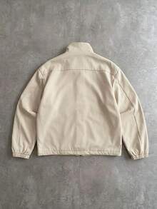 PAVTROS Chaqueta de manga larga con botones de rana y estampado de letras en colores contrastantes para hombre - Beis - Ver 2