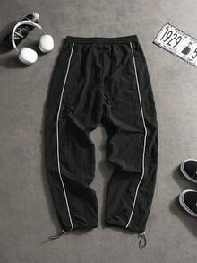 Gym Rark Men's Drawstring Elastic Waist Contrast Trim Fashion Sports Long Pants, Gym - Black - View 2