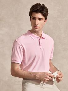 Courvante Men Solid Polo Shirt - Pink - View 1
