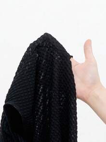 Swim Lushoire Women's Summer Beach Vacation Drawstring Ruched Starfish Shell Tassel Solid Color Special Texture Fabric Split Hem Skirt - Black - View 2