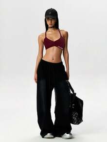 Glamine Letter Print Backless Fashion Camisole & Tank Top, Summer Sportswear - Burgundy - View 7
