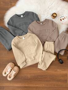 SHEIN Kids Young Boy Letter Print Crew Neck Long Sleeve Sweatshirt And Autumn Winter Pants 3pcs -Piece Set, 6 Pieces Total - Multicolor - View 6