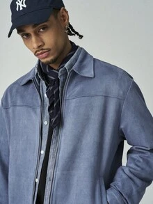 ÉpureWay Men's Long Sleeve Solid Color Zipper Jacket, Simple Casual Style For Daily Wear, For Fall - Dusty Blue - View 5