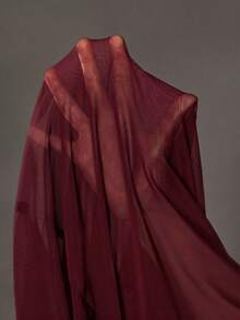 Cheriluna Maternity Gaun Fotografi Kehamilan, Gaun Maxi Tulle Lengan Panjang Tanpa Bahu dengan Potongan Pas Badan dan Hem Ekstra Panjang - Burgundy - View 6