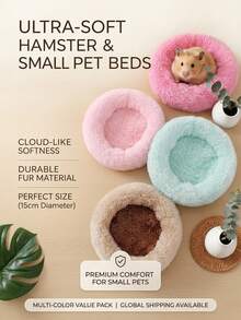 PETSIN 1 Piece Of Ultra Soft Plush Pet Bed - A Comfortable And Warm Hamster Bed With Anti Slip Bottom And Insulation Pad, Perfect For Guinea Pigs And Other Small Animals, Round Fluffy And Colorful Design - View 2