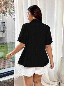 Vionelle Blazer de manga corta casual y elegante para mujer talla grande, blazer de negocios casual para mujer, atuendos de oficina corporativa, blazer casual para mujer, vestido de oficina, negro, verano - Negro - Ver 3