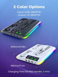 Teckwe 多功能控制器充電站，附冷卻風扇與 RGB 燈光，雙控制器充電底座，附耳機支架，USB 集線器遊戲配件收納架，適用遊戲主機控制器 - 查看 5