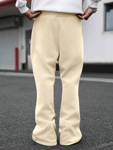 PAVTROS Men's Smiling Face Graphic Drawstring Waist Casual Sweatpants - Apricot - View 4