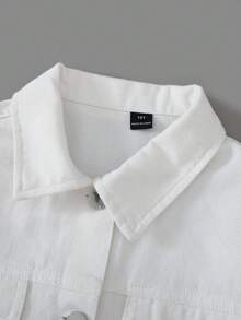Tween Girl Denim Buttoned Jacket Summer New Arrival. Beige. Loose Fit. Made Of Lightweight And Soft Denim Fabric, To Wear, Outings, Parties. And More - White - View 5
