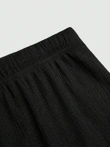 Sweetra Conjunto de 2 piezas de pantalones largos para mujer talla grande, negro + amarillo, tela texturizada con efecto burbuja y arrugas, sin elasticidad, versátil para el día a día, elegante minimalista casual, cintura ceñida, pantalones deportivos casuales de pierna ancha recta que estilizan, para uso diario - Blanco y Negro - Ver 6