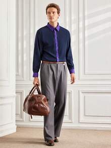 Officeau Men's Black & Purple Crossover Print Long Sleeve Dress Shirt, For Business Casual/ Commuting, Gift For Father/ Husband - Purple - View 4