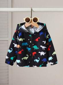 SHEIN Chaqueta con capucha casual con estampado de dinosaurio para bebé niño primavera/otoño - Negro - Ver 1
