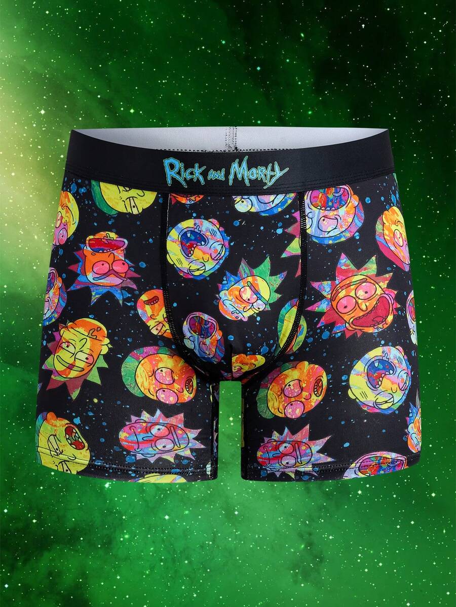 Rick and Morty X SHEIN Rick Pink Euphoria! Graffiti Men's Underwear, Extended Anti-Chafing, Essential For Sports Enthusiasts - Black - View 1