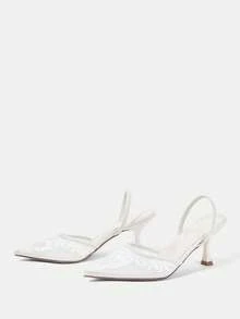 CUCCOO HITCHD Summer New Flower Embroidery Lace Sequins Pointed Wine Glasses Heel Elegant Romantic White Mesh Ladies High Heel Sticks Bridal Shoes Dating Wedding - White - View 3
