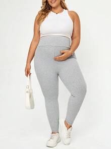 Plussiva 大尺碼孕婦純色可調腰休閒長褲 - 灰色 - 查看 5