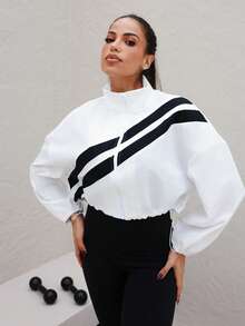 Maju Mazalli Color Block Full Zip Drawstring Hem Sports Jacket, Suitable For Spring And Autumn - White - View 5