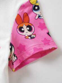 THE POWERPUFF GIRLS X SHEIN 女嬰卡通印花T恤短褲套裝 - 粉色 - 查看 5