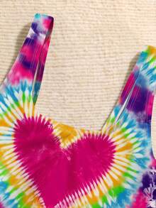 SHEIN Setelan Baju Renang Crop Top & Bottom Motif Tie-Dye Hati Minimalis Kasual untuk Anak Perempuan Remaja, Cocok untuk Musim Panas - MultiWarna - View 5