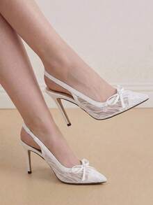Eladyva Women's Lace Bow Stiletto High Heels, New 2026 White High Heel Pumps - White - View 2