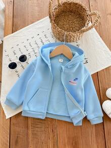 SHEIN Baby Girl Front And Back Tropical Print Front Zipper Hooded Sweatshirt - Blue - View 5
