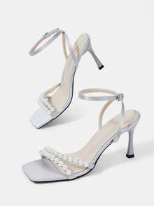 CUCCOO HITCHD Sandal Tipis Berhiaskan Mutiara untuk Wanita, Gaya Kasual Elegan dan Nyaman, Cocok Dipakai untuk Kerja dan Acara Formal, Sandal Ini Juga Cocok untuk Kencan dan Pesta - Abu-abu. - View 6