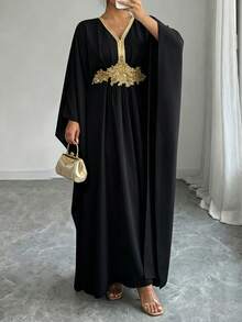 SHEIN LUNE CURVE Plus Size Women's Elegant Vacation Style Long Sleeve Dress Fall - Black - View 6