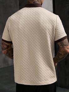 Manfinity Homme Men's Knitted Jacquard Solid Color Textured 3-Button Collar, Cuffs And Hem Ribbed Black Pique Polo Shirt - Apricot - View 2