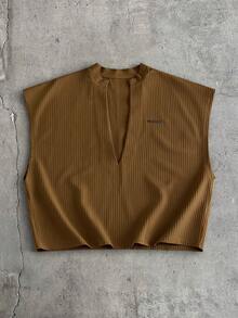 SIGLOCORE Men's Summer Casual Solid Color Notch Neck Tank Top - Brown - View 2