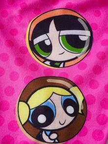 THE POWERPUFF GIRLS X SHEIN 女嬰卡通圖案字母印花圓領短袖上衣與修身短褲居家服套裝 - 粉色 - 查看 6