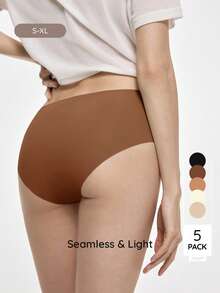 Bralution 5pcs/Pack Comfortable Breathable Soft Seamless Solid Color Panties - Multicolor - View 3