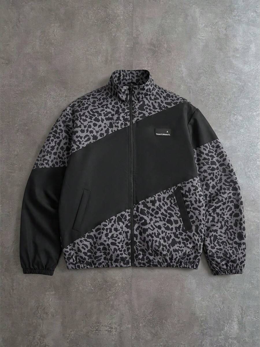 PAVTROS Men's Leopard Print Long Sleeve Zip-Up Casual Jacket - Multicolor - View 1