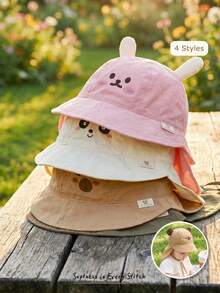 Cozy Pixies 1件裝兒童戶外可愛動物圖案披肩帽 春夏秋防曬帽，適合戶外玩耍 - 彩色 - 查看 1