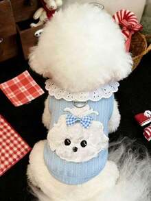 PETSIN 1PC Spring Autumn Thin Dog Vest, Cute Scruffy Dog Print Lace Vest With Leash Hole For Bichon Small Dogs - Blue - View 7