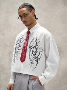 PAVTROS Men's Patterned Shirt, Tie Style, Casual Shirt, Ceremony - White - View 6