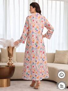 Al Najma Camisa larga de algodón con estampado multicolor y botones en el frente con solapa - Multicolor - Ver 6