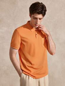 Courvante Golf Men's Casual Flap Pocket Button-Up Short Sleeve Polo Shirt, Summer Men Clothing, Orange Golf - Orange - View 5