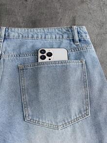 AXEPEAK Men's Black Washed Rhinestone Studded CraftsmanshipBermuda Shorts - Light Wash - View 8