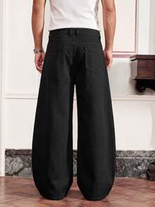 SWAVVY Men's Spring/Summer Fashion Curved Leg Pants With Airplane Buckle - Black - View 5