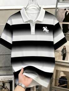 Manfinity Joysei Men's Gradient Striped Casual Versatile Commuter Short Sleeve Polo Shirt - Black - View 5