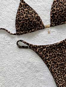 Soleia Women's Leopard Print Halter Bikini Set, Suitable For Summer - Multicolor - View 6