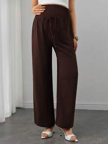 SHEIN Maternity Casual Versatile Commute Photoshoot Solid Color Pants Autumn - Mocha Brown - View 5
